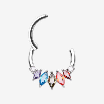 Detail View 1 of Brilliant Sparkle Marquise Grand Floral Clicker Hoop Ring-Multi-Color